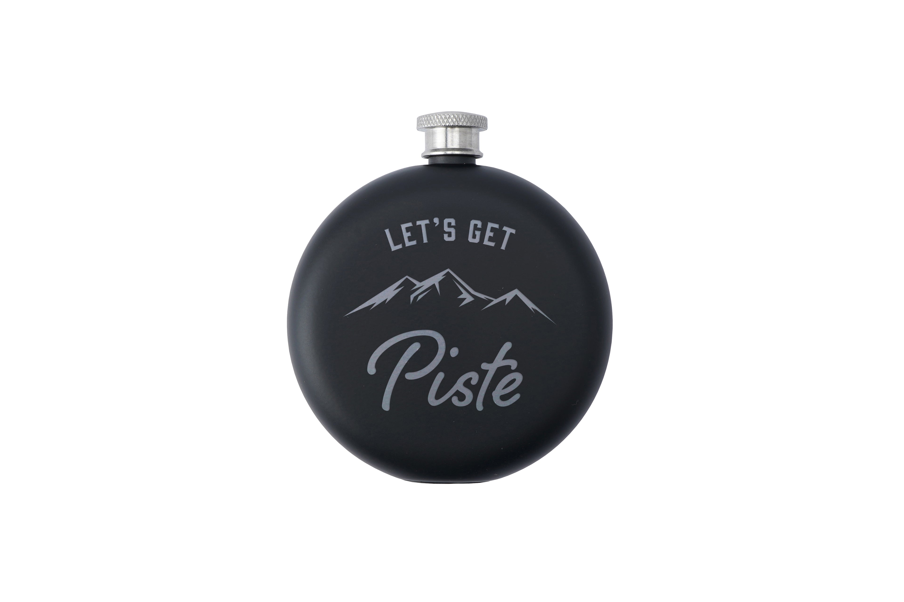 'Let's Get Piste' Black Hip Flask